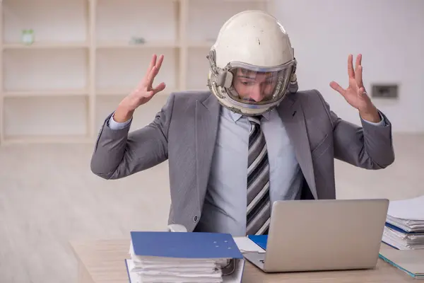 Young Businessman Employee Wearing Spacesuit Workplace — Stock Photo, Image