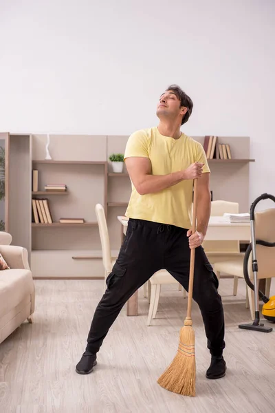 Young Man Cleaning House — Stock Photo, Image