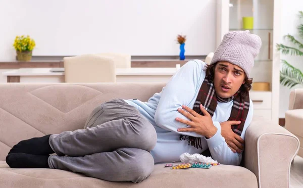 Young Man Suffering Flu Home — Stock Photo, Image