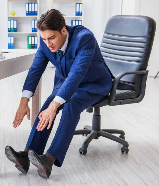 Young Businessman Doing Sports Stretching Workplace — Stock Photo, Image