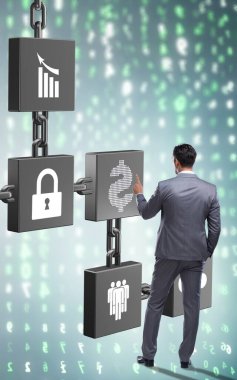 Engelleme zinciri kripto para birimi konsepti içindeki işadamı