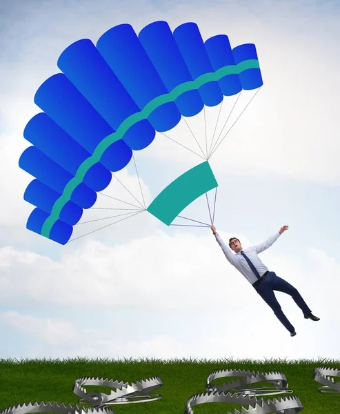 Businessman Falling Trap Parachute — Stock Photo, Image