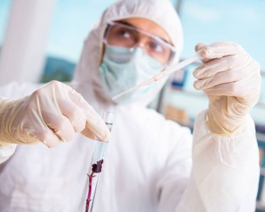 Laboratuvarda çalışan erkek biyoteknoloji bilim adamı kimyager.