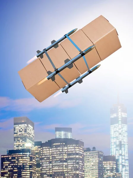 Concept Box Delivery Rockets — Stock Photo, Image