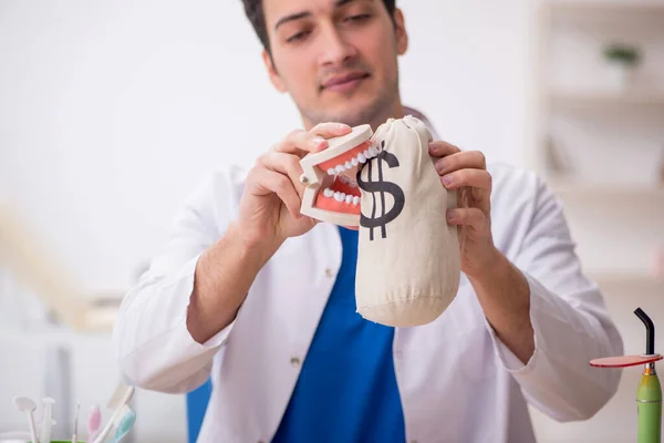 stock image Young dentist in remuneration concept