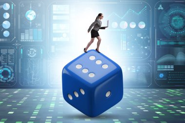Businesswoman in uncertainty concept with the dice