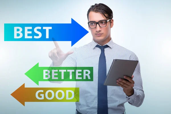 Businessman in good better and the best concept