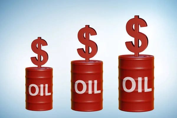 桶上的石油和美元 3D渲染 — 图库照片