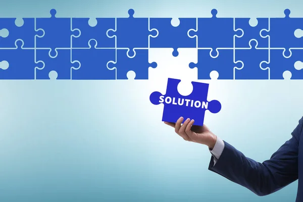Business Solution Concept Jigsaw Puzzle Pieces — Stockfoto