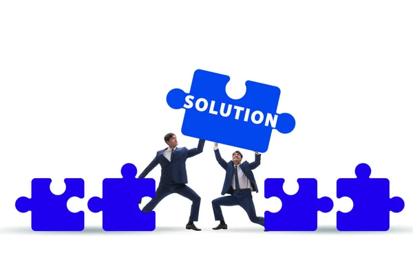 Business Solution Concept Jigsaw Puzzle Pieces — Photo