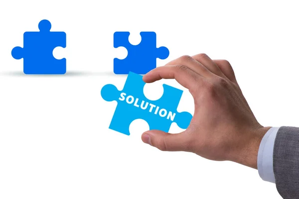 Business Solution Concept Jigsaw Puzzle Pieces — Stockfoto