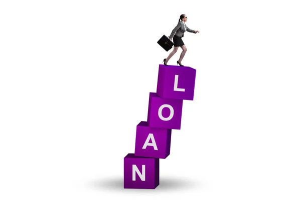 Debt Loan Concept Businesswoman Cubes — Stockfoto