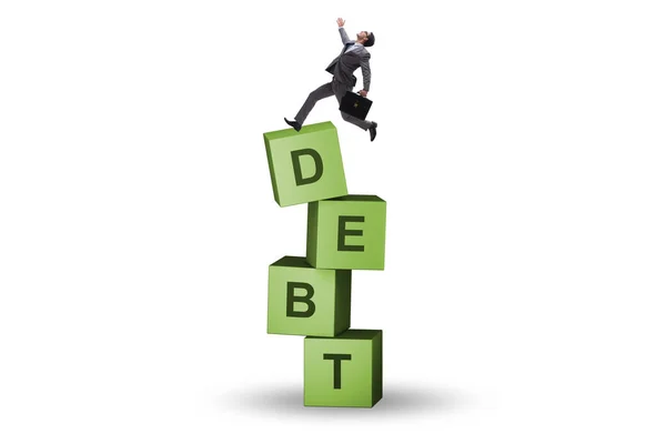 Debt Loan Concept Businessman Cubes — Stockfoto