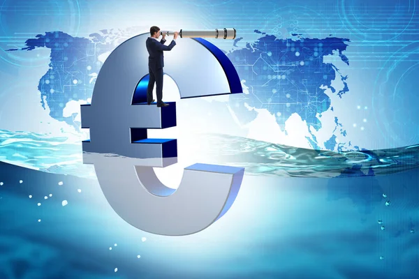 Begreppet Euro Sjunker Havet — Stockfoto