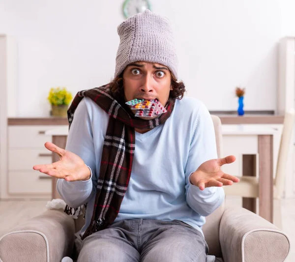 Young Man Suffering Flu Home — Stock Photo, Image