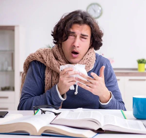 Sick Male Student Suffering Home — Stock Photo, Image