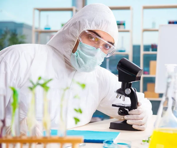 Cientista Químico Biotecnologia Masculino Que Trabalha Laboratório — Fotografia de Stock