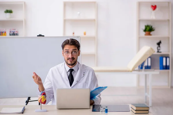 Young Doctor Cardiologist Front Whiteboard — Stock Photo, Image