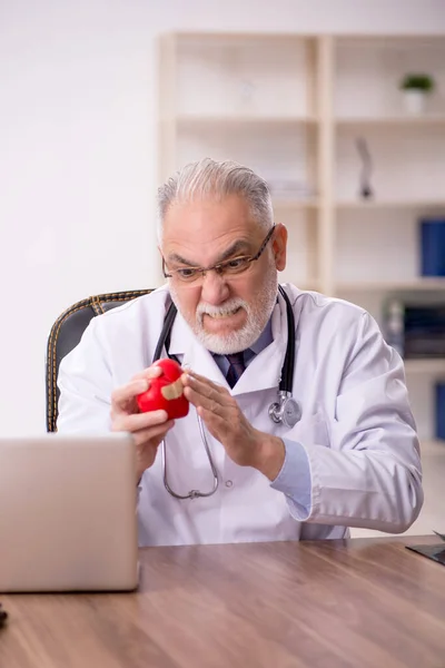 Antiguo Cardiólogo Sosteniendo Modelo Cardíaco — Foto de Stock