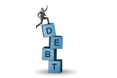 Debt and loan concept with businessman on the cubes