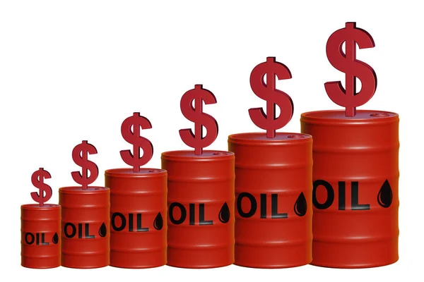 桶上的石油和美元 3D渲染 — 图库照片