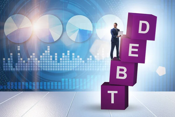Debt Loan Concept Businessman Cubes — Zdjęcie stockowe