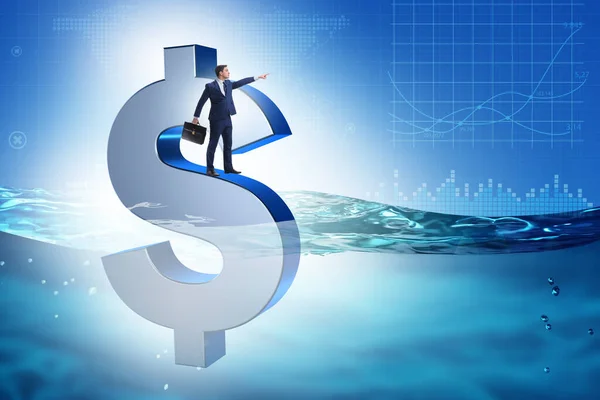 Concept Dollar Sinking Sea — Stock Photo, Image