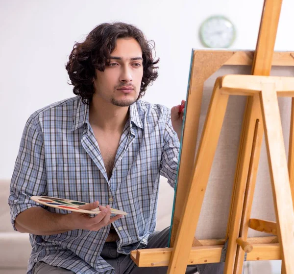 Young Handsome Man Enjoying Painting Home — Stock Photo, Image