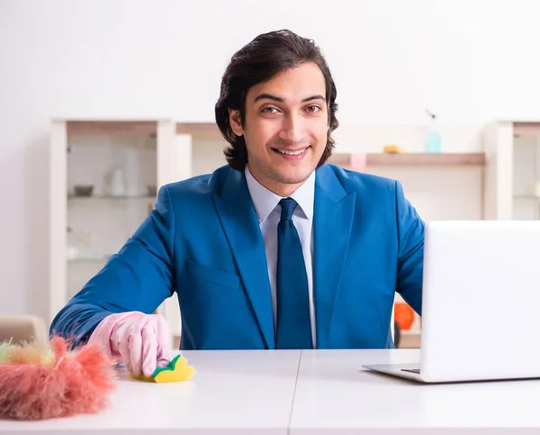 Young Businessman Cleaning House — Stock Photo, Image