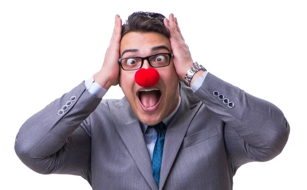 Grappige Clown Zakenman Geïsoleerd Witte Achtergrond — Stockfoto