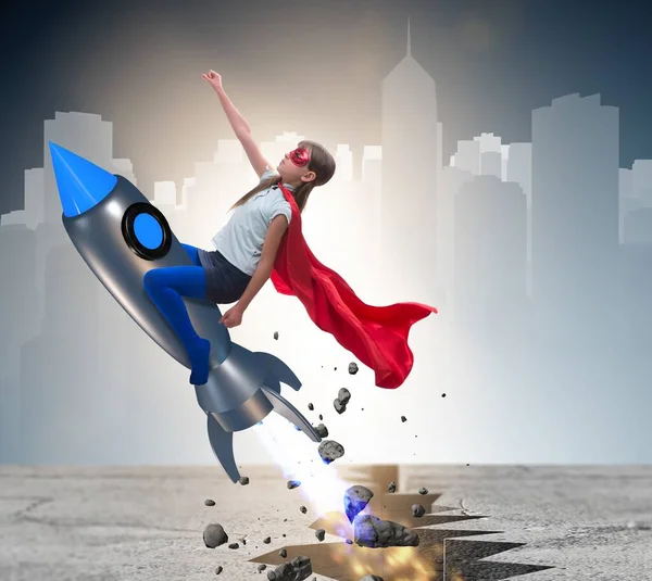 Superheld Die Een Raket Vliegt — Stockfoto