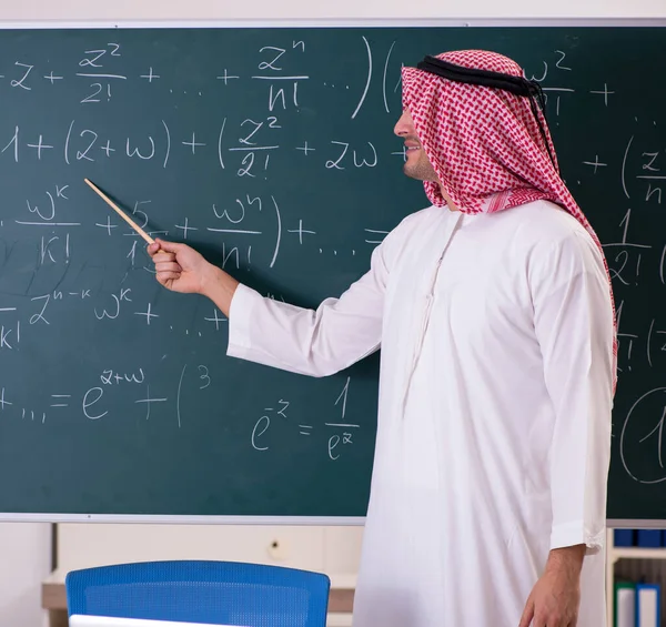 stock image The arab teacher in front of chalkboard