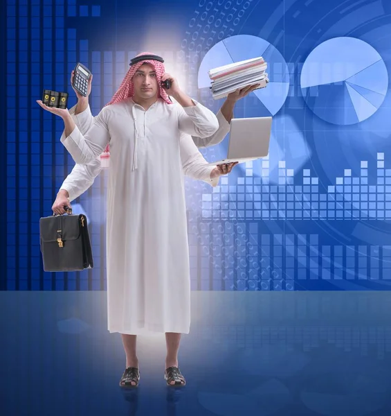 Arabský Podnikatel Konceptu Multitasking — Stock fotografie