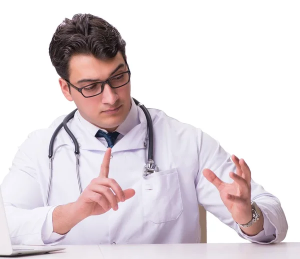 Läkare Telemedicin Hälsa Koncept Vitt — Stockfoto