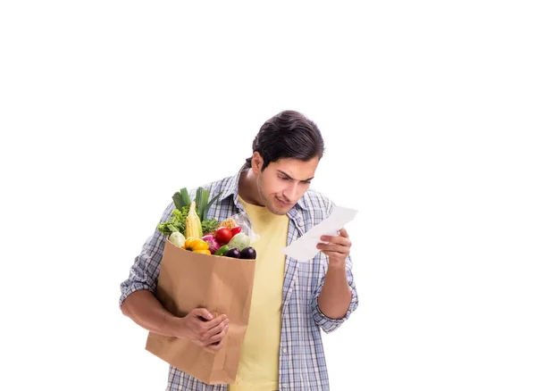 Der Junge Mann Mit Seinem Einkauf Weiß — Stockfoto