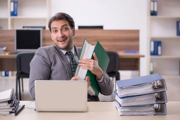 Young Businessman Employee Unhappy Excessive Work Workplace — Stock Photo, Image