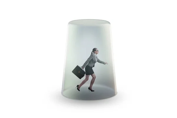 Businesswoman Trapped Transparent Glass —  Fotos de Stock
