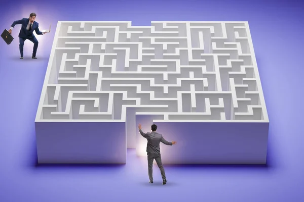 Businessman Trying Find Way Out Maze — Photo