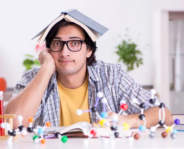 Young Student Physicist Preparing Exam Home — Stockfoto