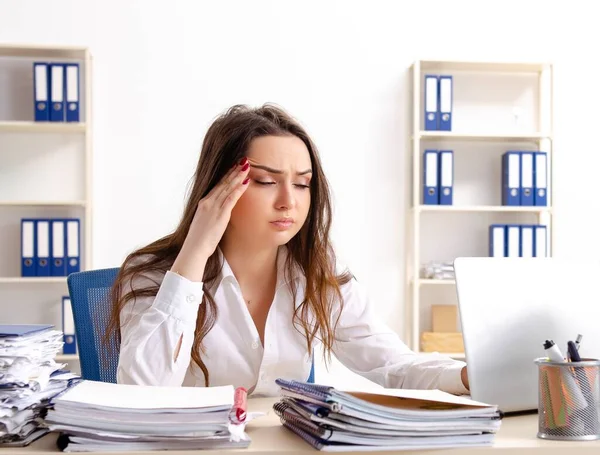 Young Female Employee Unhappy Excessive Work — Foto de Stock