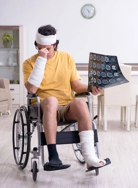 stock image The young man after accident recovering at home