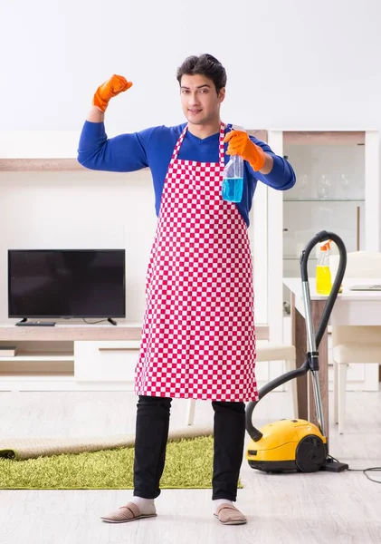 Empreiteiro Homem Limpeza Casa Fazendo Tarefas — Fotografia de Stock