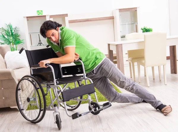 Young Handsome Man Wheelchair Home — 图库照片