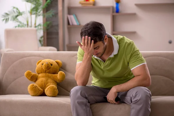 Young Male Student Toy Bear Home — Stock Photo, Image