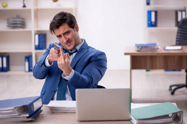 Young Businessman Employee Committing Suicide Workplace — Stock Photo, Image