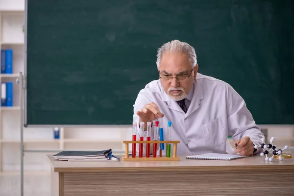 Old chemistry teacher in the classroom