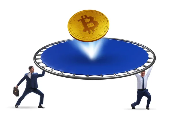 Monetary Concept Cryptocurrency Bouncing Trampoline — Stock Photo, Image