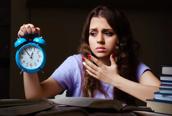 Young Female Student Preparing Exams Late Home — Stock Photo, Image