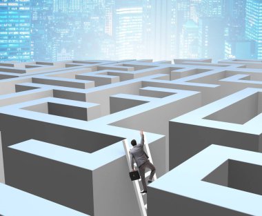 İş adamı labirentten kaçmaya çalışıyor.