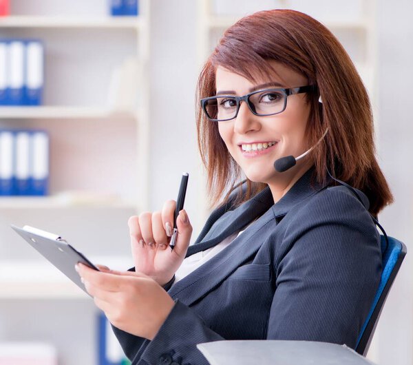 The call center operator working with clients